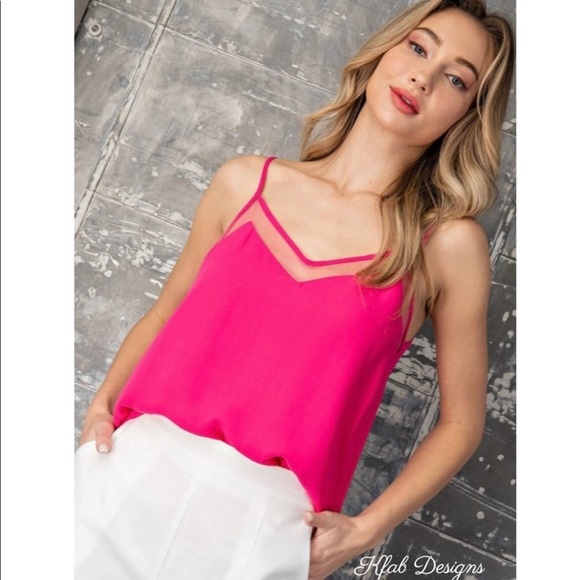 New! Sale 🔥 Hot Barbie Pink Mesh Detail Cami Top - Picture 3 of 7